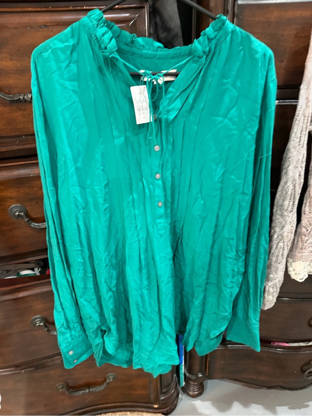 LOFT Teal Green Button-Front Peasant Tunic